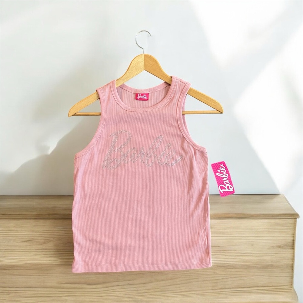 NEW Pink Barbie Rhinestone Cropped Tank Top Size Small Bling Women's Fitted - Picture 3 of 7